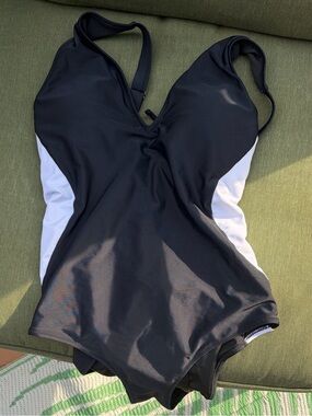 Classic Black One-Piece Swimsuit with White Side Panels